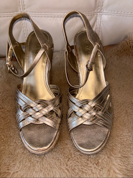 Coach Metallic Gold Woven Slingback Sandals